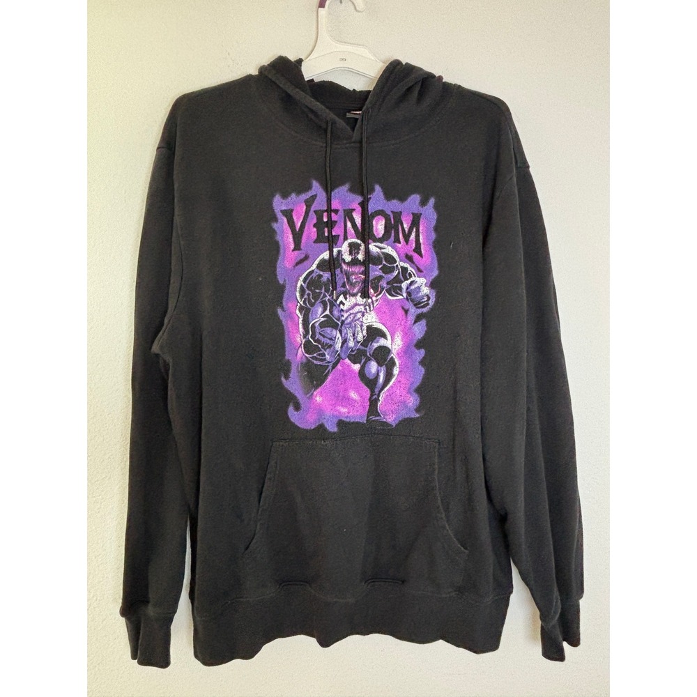 Marvel Venom Graphic Hoodie Black Purple Pink Comic Print Mens XL Sweatshirt
